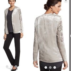 Chico’s silver velvet embellished jacket Chico’s Size 0 = Small (4/6)